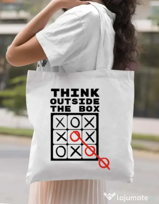 Sacosa din panza Think outside the box Alb