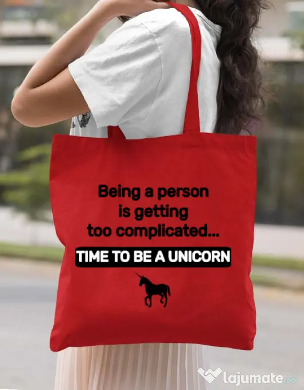 Sacosa din panza Time to be a unicorn Rosu