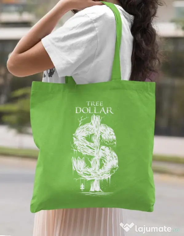 Sacosa din panza Tree Dollar Verde mar