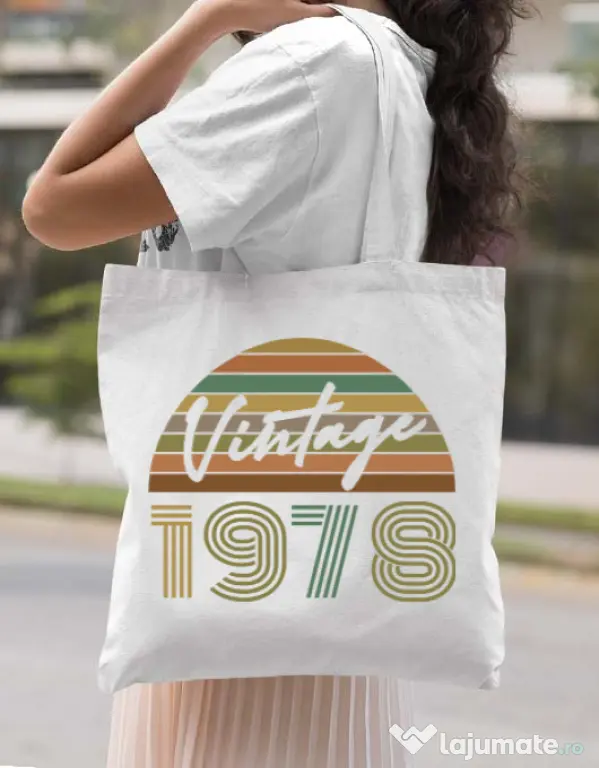 Sacosa din panza Vintage 1978 Alb