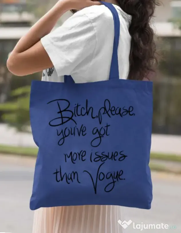 Sacosa din panza Vogue issues Albastru regal