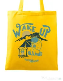 Sacosa din panza Wake up and drink a coffee Galben