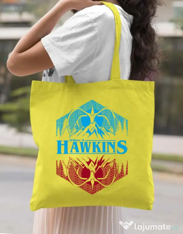 Sacosa din panza Welcome to Hawkins Galben