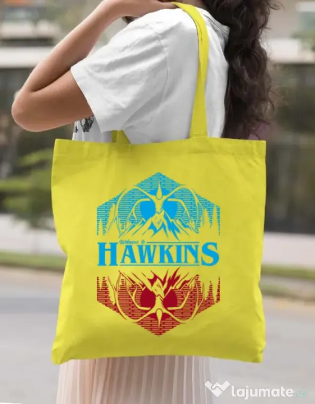 Sacosa din panza Welcome to Hawkins Galben