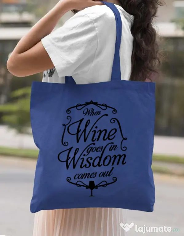 Sacosa din panza Wisdom wine Albastru regal