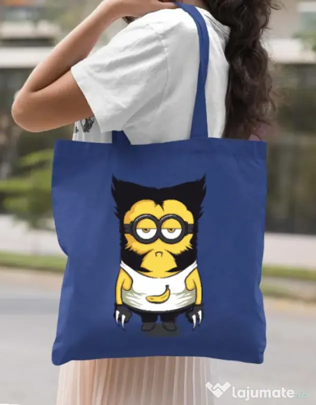 Sacosa din panza Wolve minion Albastru regal