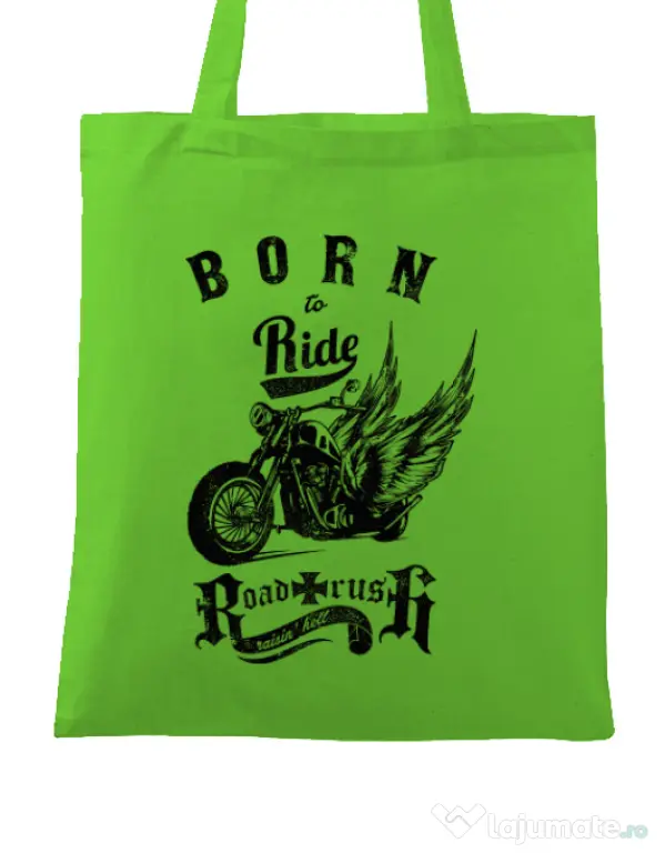 Sacosa din panza Born to ride Verde mar