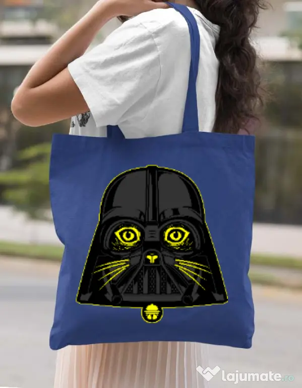 Sacosa din panza Cat Vader Albastru regal