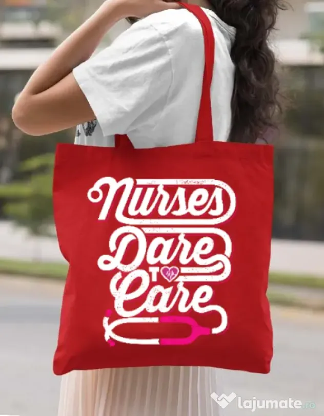 Sacosa din panza Dare to care Rosu