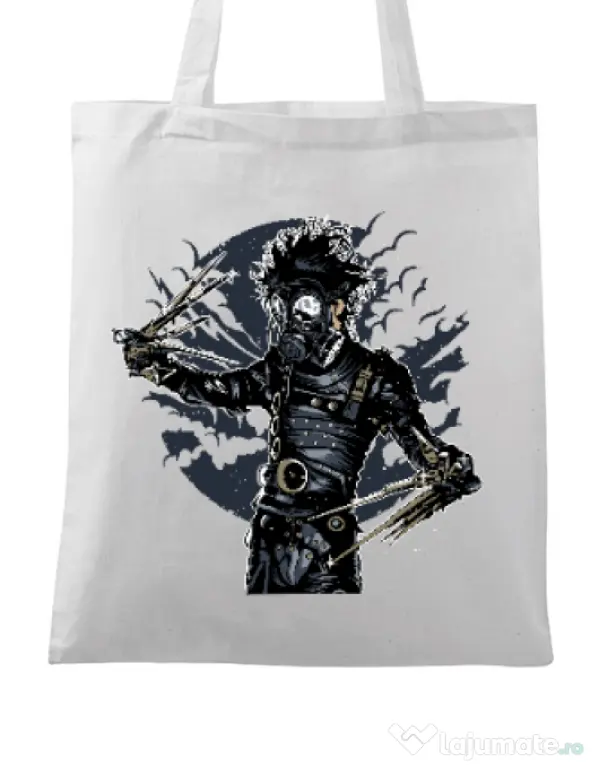 Sacosa din panza Gas mask scissor Alb