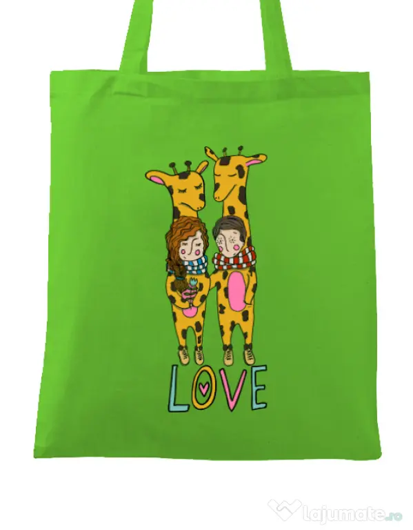 Sacosa din panza Giraffes love Verde mar