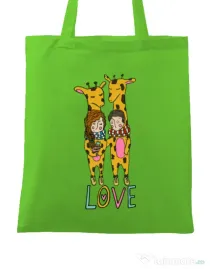 Sacosa din panza Giraffes love Verde mar