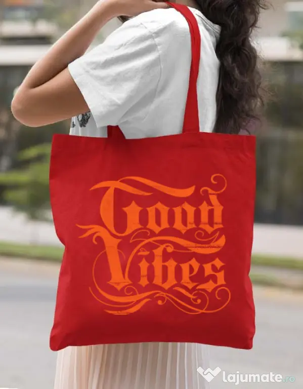 Sacosa din panza Good vibes Rosu