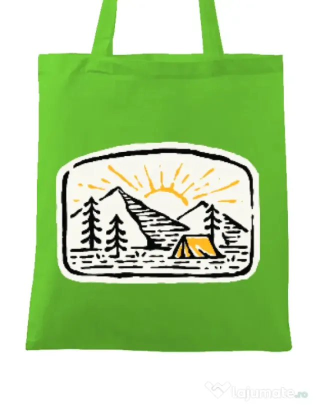 Sacosa din panza Hand drawn camp Verde mar