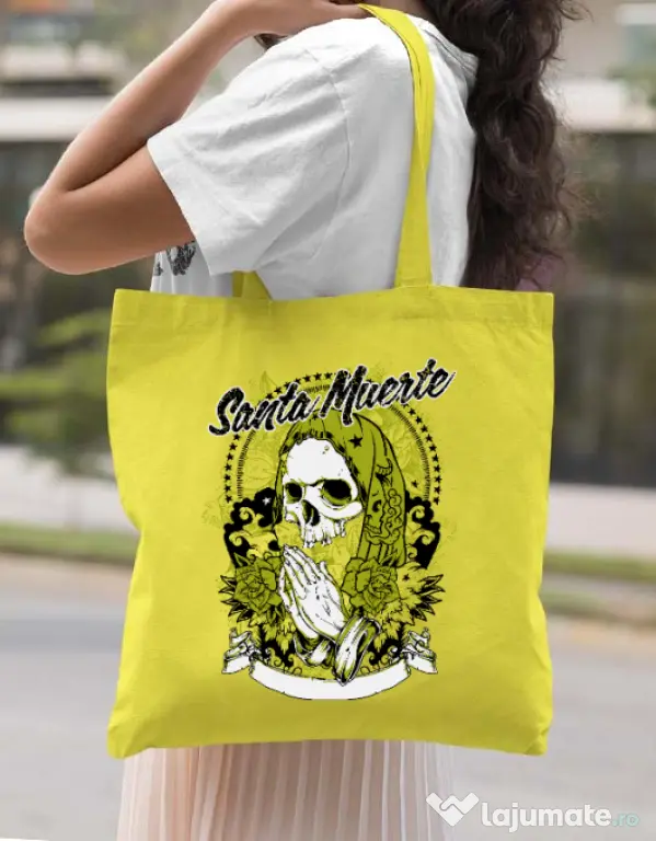 Sacosa din panza Holy death Galben