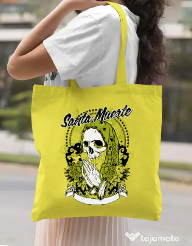 Sacosa din panza Holy death Galben