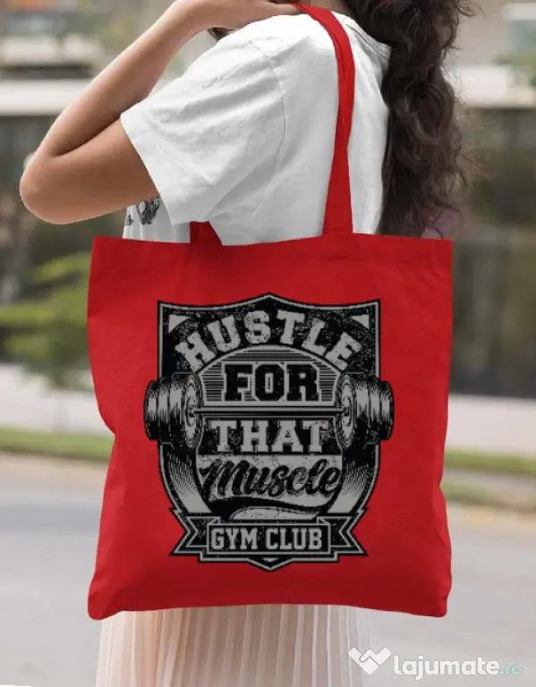 Sacosa din panza Hustle for that muscle Rosu