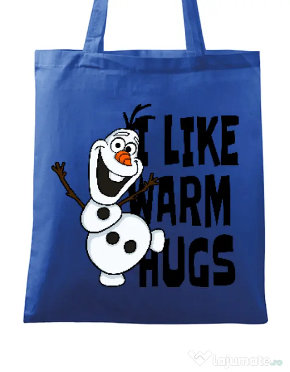 Sacosa din panza I like warm hugs Albastru regal
