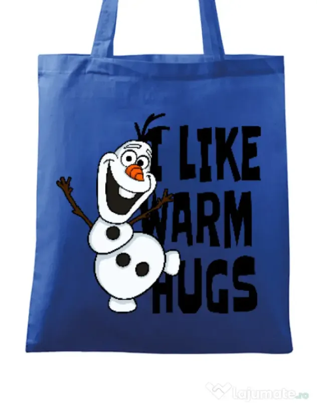 Sacosa din panza I like warm hugs Albastru regal