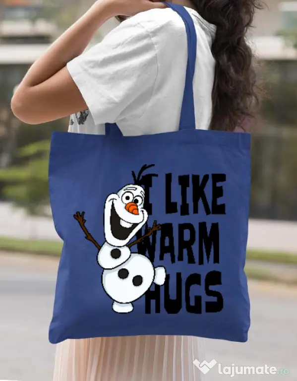 Sacosa din panza I like warm hugs Albastru regal