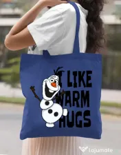 Sacosa din panza I like warm hugs Albastru regal 
