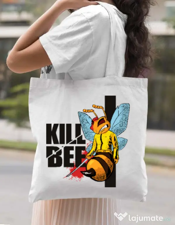 Sacosa din panza Kill bee Alb