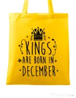 Sacosa din panza Kings are born in December Galben