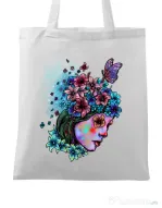 Sacosa din panza Lady and flowers Alb