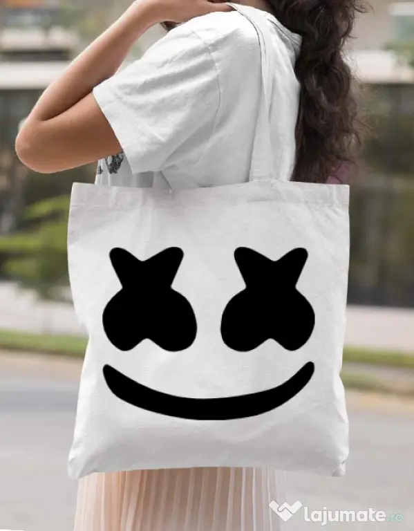 Sacosa din panza Marshmello Alb