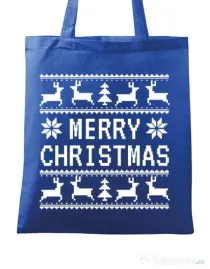 Sacosa din panza Merry Christmas Ugly Sweater Albastru regal