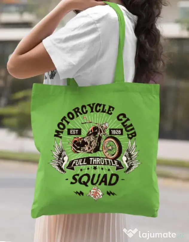 Sacosa din panza Motorcycle club Verde mar