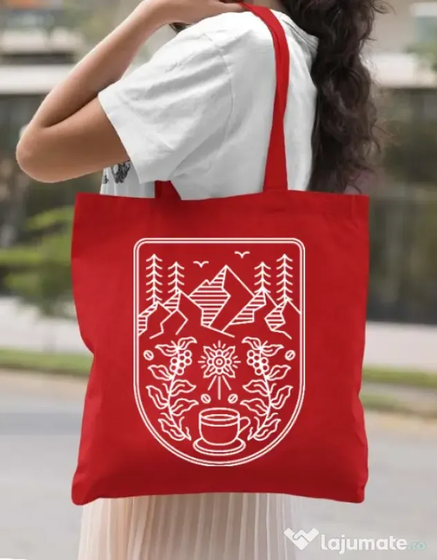 Sacosa din panza Natural coffee Rosu
