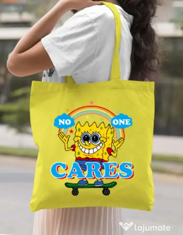 Sacosa din panza No one cares Galben