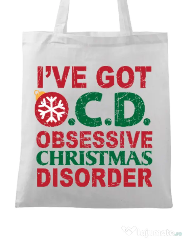 Sacosa din panza Obsessive Christmas Disorder Alb