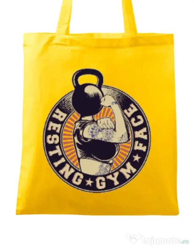 Sacosa din panza Resting gym face Galben