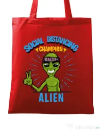 Sacosa din panza Social distancing Rosu