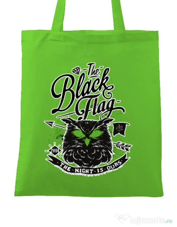 Sacosa din panza The black flag owl Verde mar