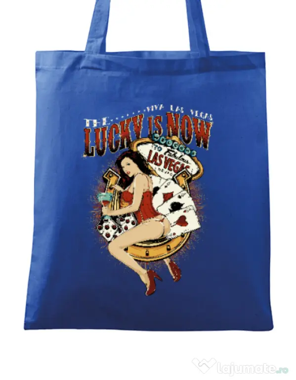 Sacosa din panza The lucky is now Albastru regal
