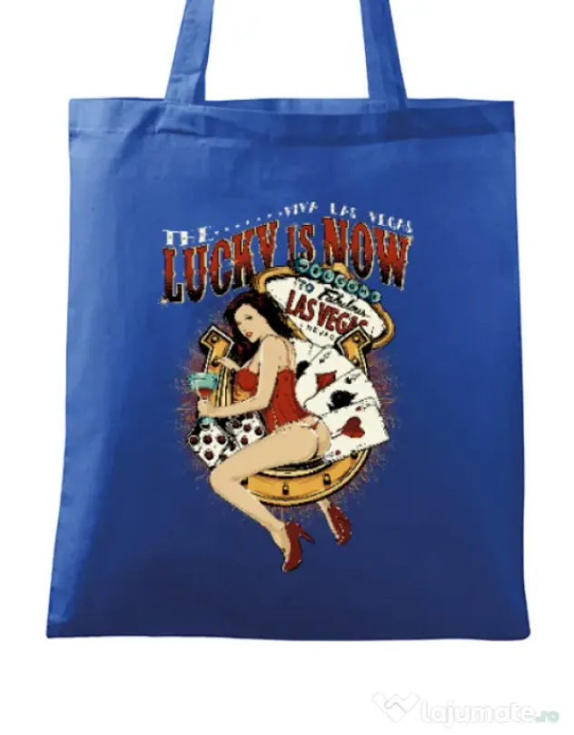 Sacosa din panza The lucky is now Albastru regal