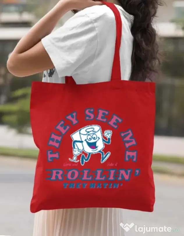 Sacosa din panza They see me rollin Rosu