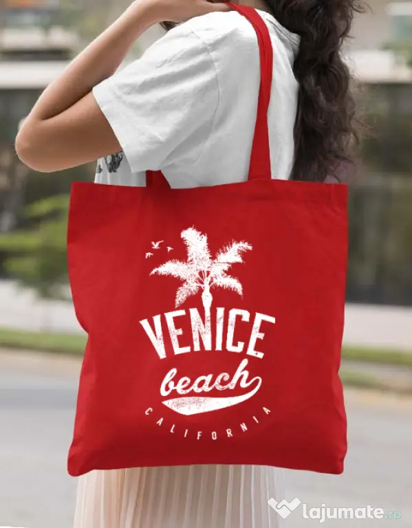 Sacosa din panza Venice beach California Rosu