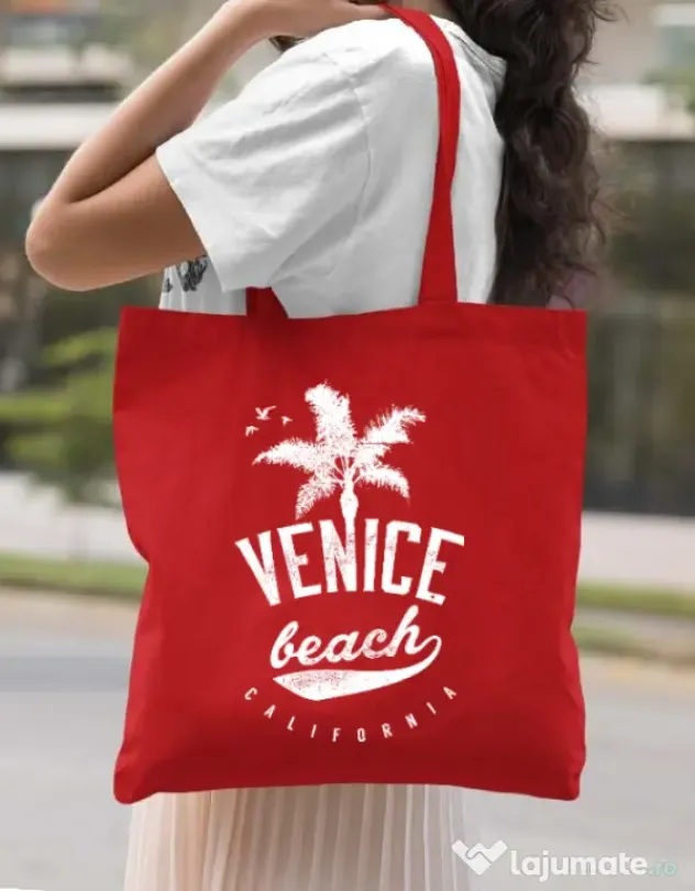 Sacosa din panza Venice beach California Rosu
