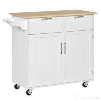 HOMCOM Cărucior Bucătărie Multifuncțional cu 2 Sertare, Dulap și 4 Roți, Spațiu Depozitare Generos, 104x46x91cm, Alb | Aosom Romania 
