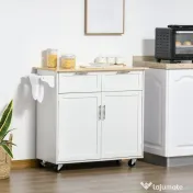 HOMCOM Cărucior Bucătărie Multifuncțional cu 2 Sertare, Dulap și 4 Roți, Spațiu Depozitare Generos, 104x46x91cm, Alb | Aosom Romania 