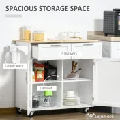 HOMCOM Cărucior Bucătărie Multifuncțional cu 2 Sertare, Dulap și 4 Roți, Spațiu Depozitare Generos, 104x46x91cm, Alb | Aosom Romania 