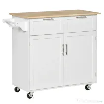 HOMCOM Carucior de Bucatarie Multifunctional cu 2 Sertare, Dulap si 4 Roti, 104x46x91cm - Alb