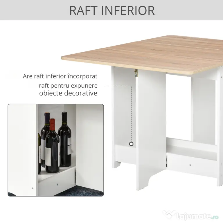 HOMCOM Masă Consolă Pliabilă cu Raft, Măsuță pentru Sufragerie Pliabilă, 118x80x72 cm, Alb | Aosom Romania