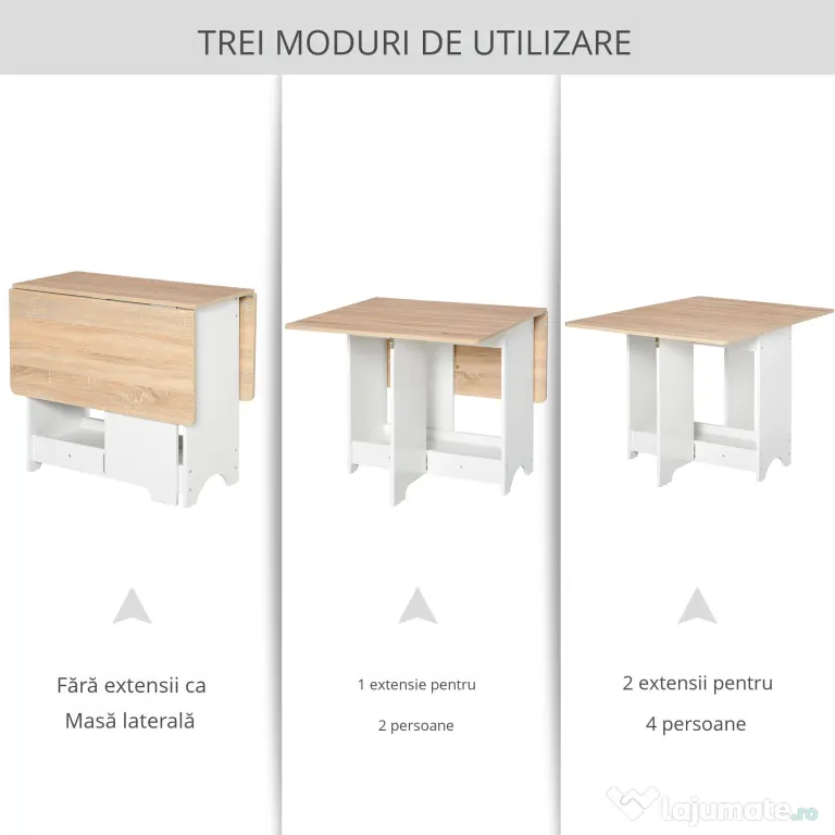 HOMCOM Masă Consolă Pliabilă cu Raft, Măsuță pentru Sufragerie Pliabilă, 118x80x72 cm, Alb | Aosom Romania