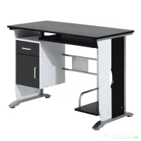 HOMCOM Birou pentru PC cu Raft pentru Tastatură, Sertar și Dulap, Birou Modern, 100x52x75 cm, Alb și Negru | Aosom Romania 