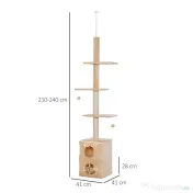 PawHut Stâlp Zgâriat Pod Multinivel, 210-240 cm, Frânghie Iuta, Design Inovator, Galben | Aosom Romania